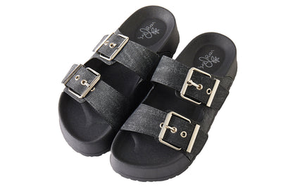 Roxoni Women's Open Toe Denim Double Adjustable Buckle Sandal Outdoor Slipper