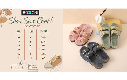 Women's Roxoni Open Toe Feather Slipper with Adjustable Double Buckle Cozy Cork Slide Sandal