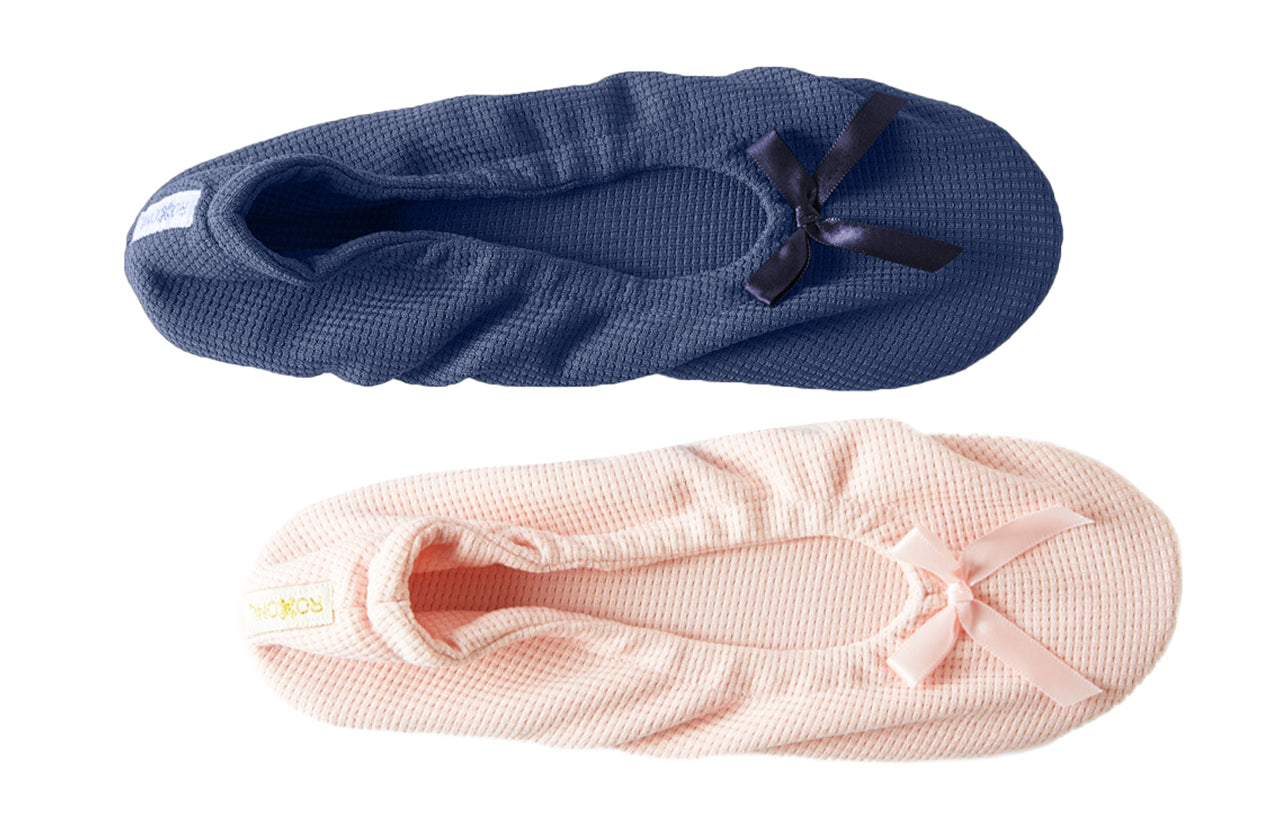 Roxoni Women's Terry Classic Cotton Ballerina Slippers (Pack of 2)