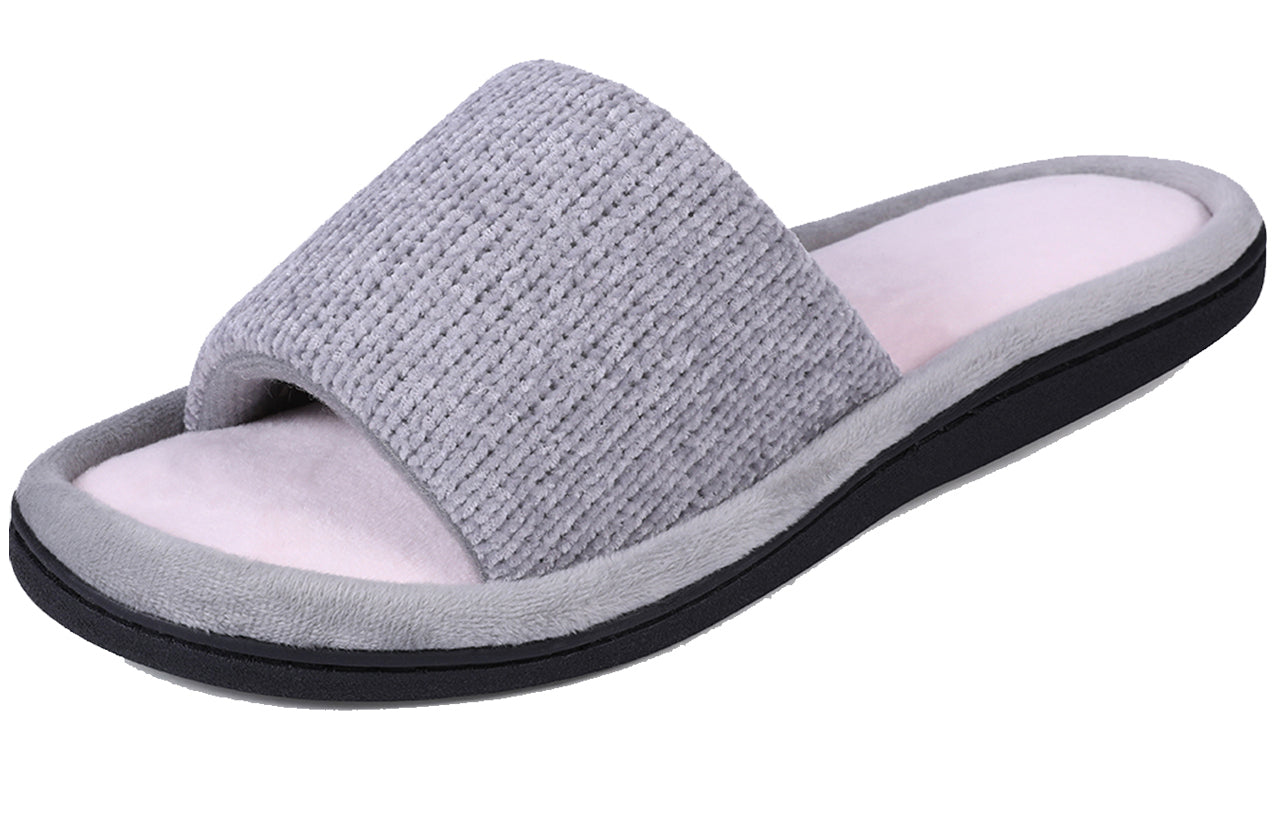 ROXONI Women's Soft Open Toe Slide Slippers, Indoor Outdoor Rubber Sole