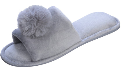 Roxoni Women’s Slippers Lovely Velvet Pom-pom Open Toe House Slides