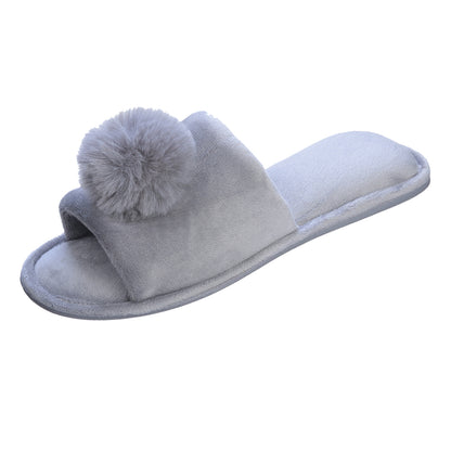 Roxoni Women’s Slippers Lovely Velvet Pom-pom Open Toe House Slides