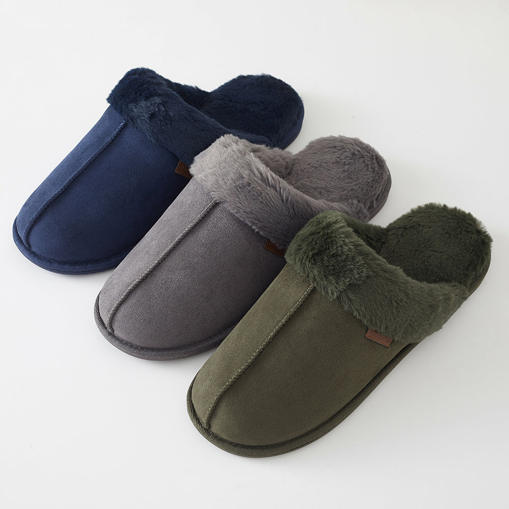 Roxoni Men's Plush Faux Suede Clog Slippers with Warm Faux Fur Lining