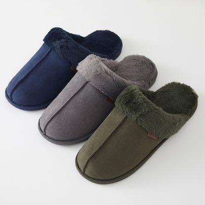 Roxoni Men's Plush Faux Suede Clog Slippers with Warm Faux Fur Lining