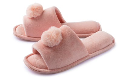 Roxoni Women’s Slippers Lovely Velvet Pom-pom Open Toe House Slides