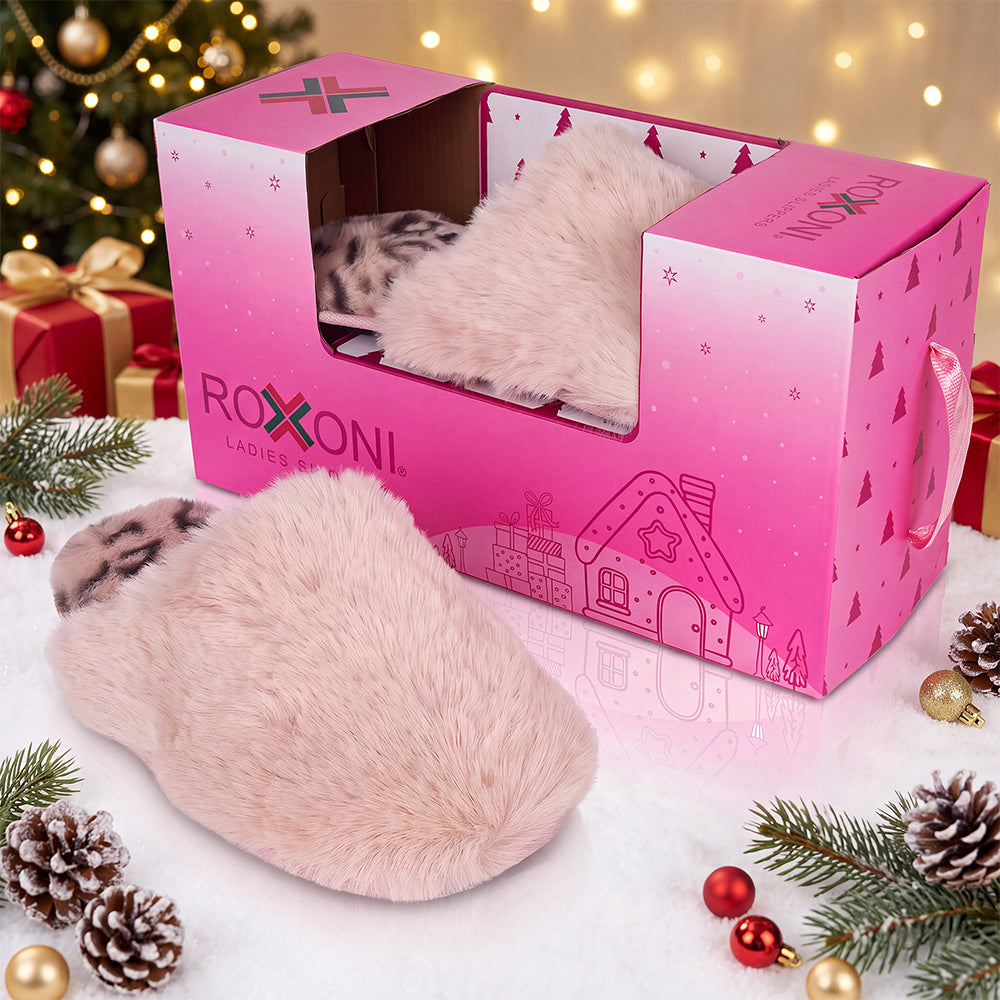 Roxoni Women's Fluffy Faux Fur Clog Slippers with Gift Box for Christmas & Holidays
