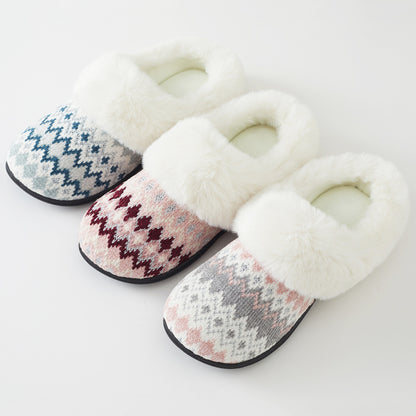 Roxoni Women's Soft Fair Isle Knit Clog Slippers with Faux Fur Collar
