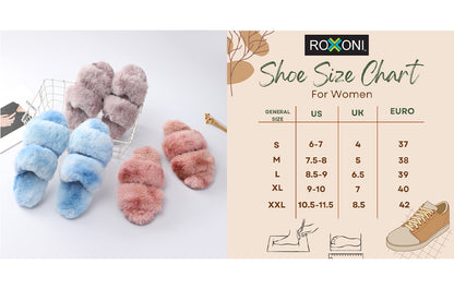 Roxoni Faux Fur Tie & Dye Slippers – Stylish & Trendy Slip-ons for Women
