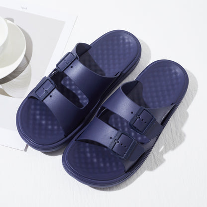 Roxoni Men’s Double Buckle Slide Sandals Lightweight Adjustable Comfort Slides Casual Indoor Outdoor Non Slip Slippers