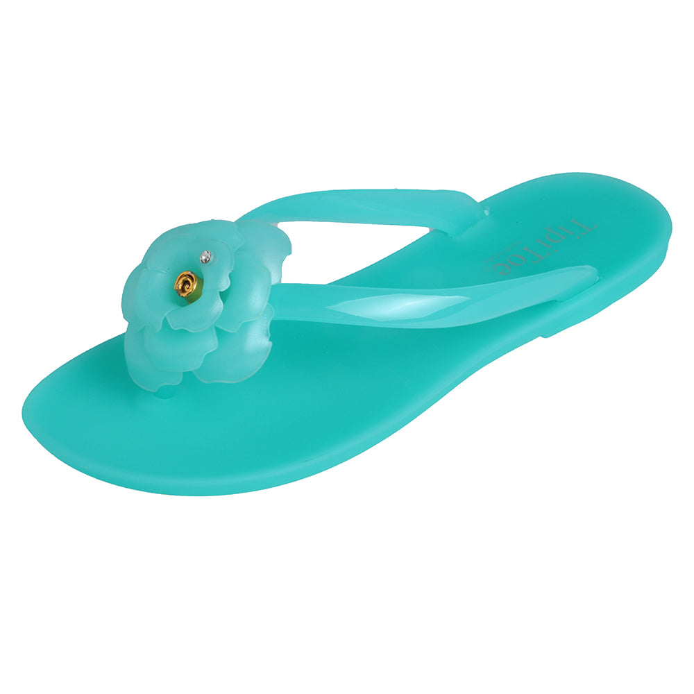 Pupeez Girl's Flower Jelly Thong Flip Flop Slide Summer Sandal - 2 Pack