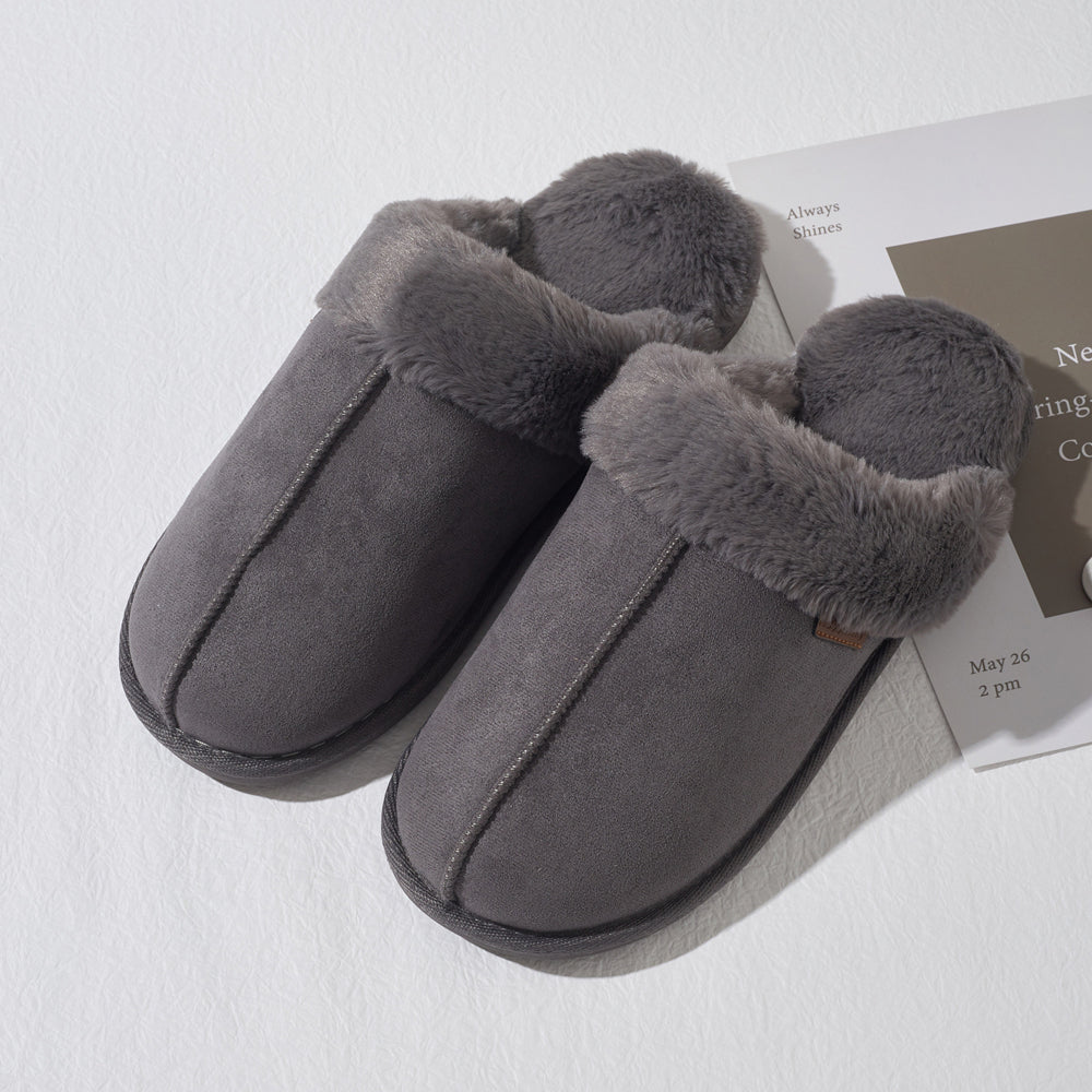 Roxoni Men's Plush Faux Suede Clog Slippers with Warm Faux Fur Lining