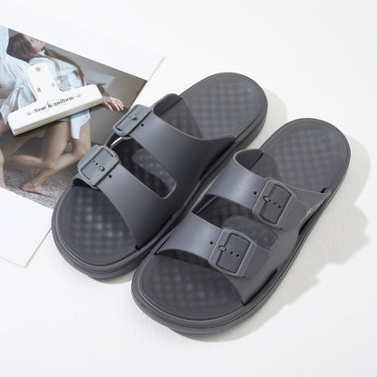 Roxoni Men’s Double Buckle Slide Sandals Lightweight Adjustable Comfort Slides Casual Indoor Outdoor Non Slip Slippers