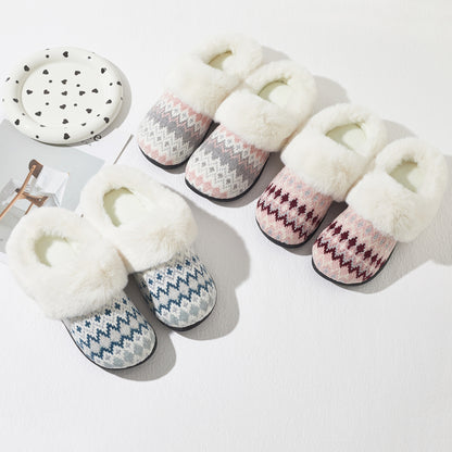 Roxoni Women's Soft Fair Isle Knit Clog Slippers with Faux Fur Collar