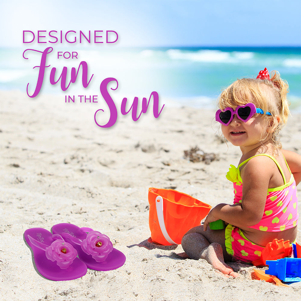 Pupeez Girl's Flower Jelly Thong Flip Flop Slide Summer Sandal - 2 Pack