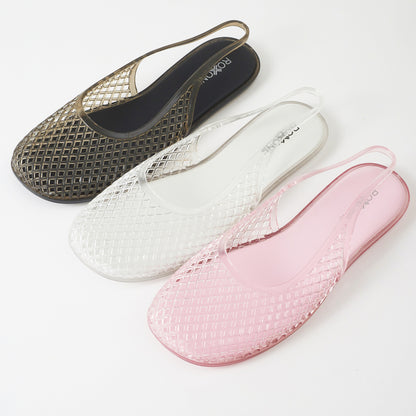 Roxoni Women’s Jelly Slingback Flats Breathable Mesh Sandals Lightweight Slip On Summer Beach Casual Shoes