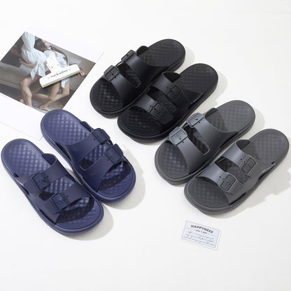 Roxoni Men’s Double Buckle Slide Sandals Lightweight Adjustable Comfort Slides Casual Indoor Outdoor Non Slip Slippers