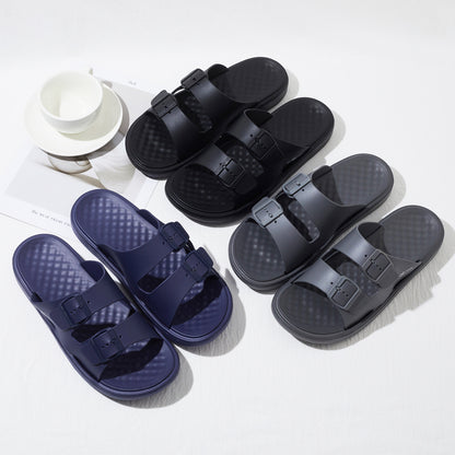 Roxoni Men’s Double Buckle Slide Sandals Lightweight Adjustable Comfort Slides Casual Indoor Outdoor Non Slip Slippers