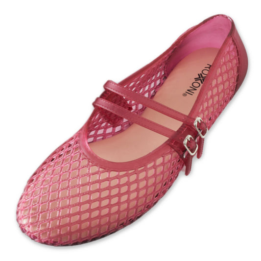 Roxoni Women’s Double Strap Jelly Mary Jane Flats, Lightweight Breathable Ballet Flats