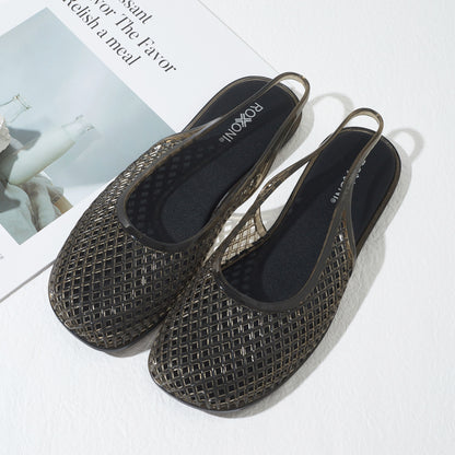 Roxoni Women’s Jelly Slingback Flats Breathable Mesh Sandals Lightweight Slip On Summer Beach Casual Shoes