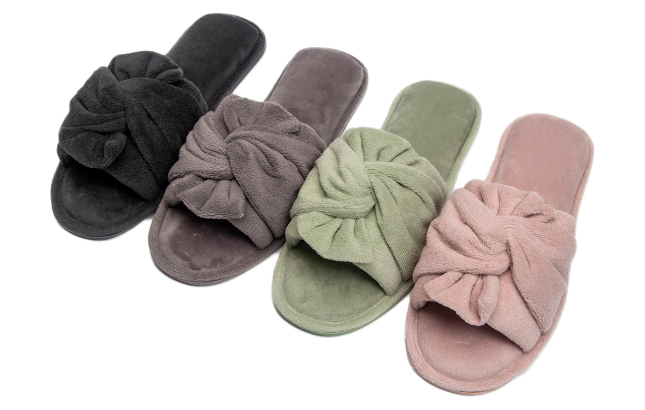 Roxoni Women's Indoor Twist Ribbon Plus Open Toe House Slippers