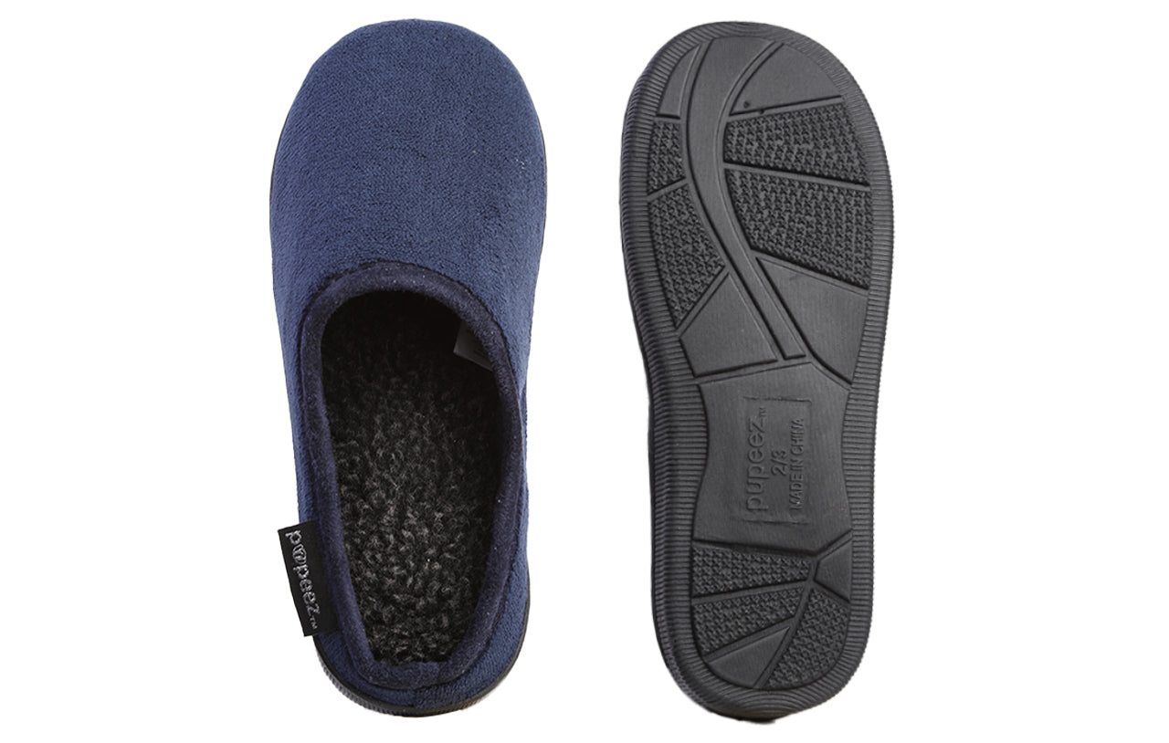 Pupeez Kid's Boy Memory Foam Comfort Indoor/Outdoor Suede Slip-On Clog Slipper