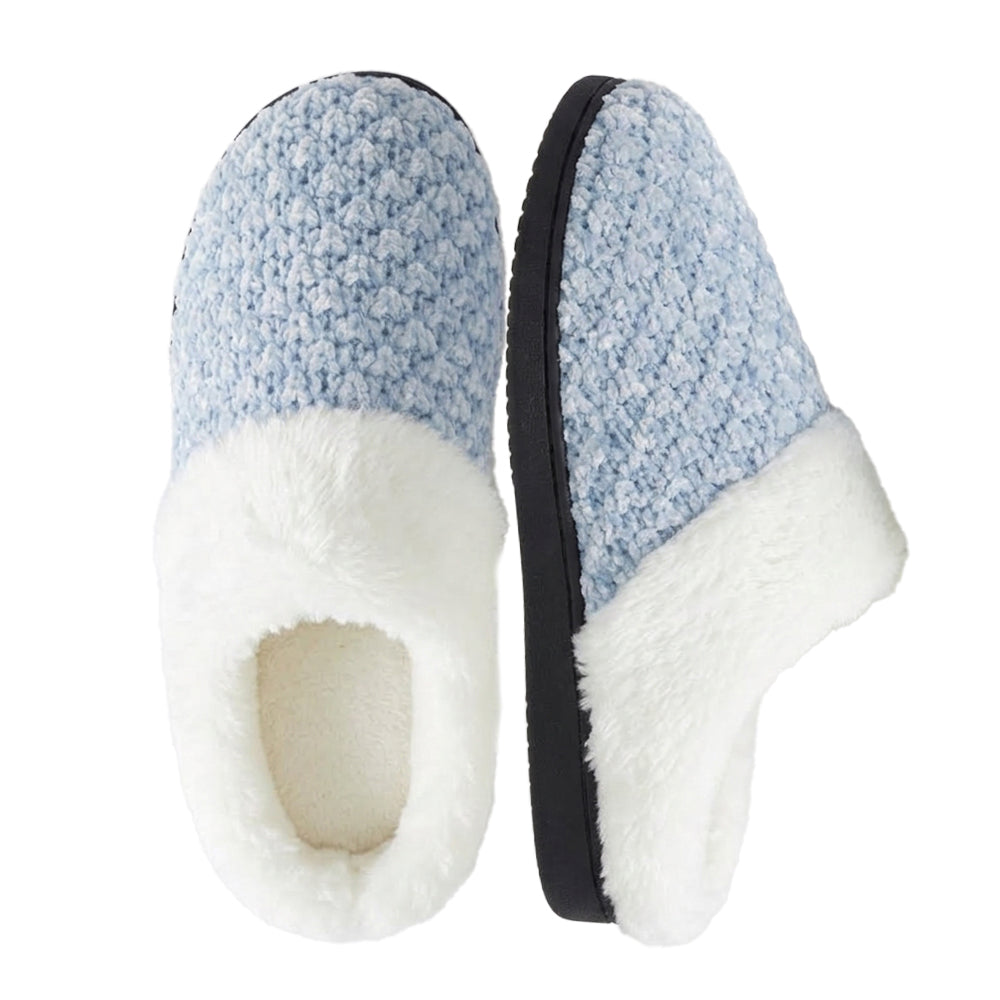 Women's Knit Memory Foam Clog Slippers – Plush Faux Fur Collar Indoor/Outdoor House Shoes