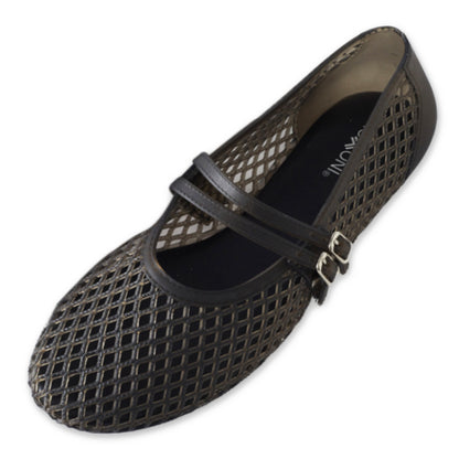 Roxoni Women’s Double Strap Jelly Mary Jane Flats, Lightweight Breathable Ballet Flats