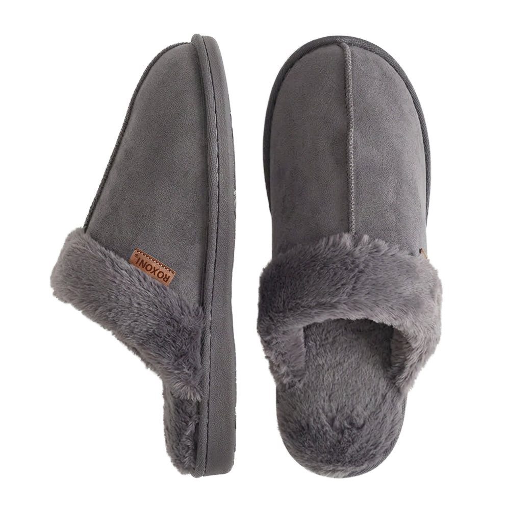 Roxoni Men's Plush Faux Suede Clog Slippers with Warm Faux Fur Lining