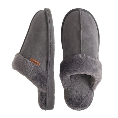 Roxoni Men's Plush Faux Suede Clog Slippers with Warm Faux Fur Lining