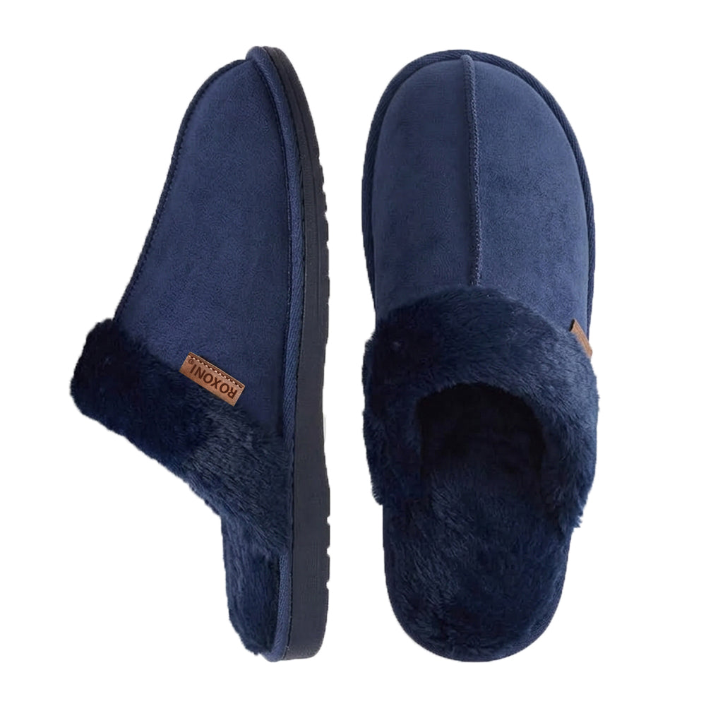 Roxoni Men's Plush Faux Suede Clog Slippers with Warm Faux Fur Lining