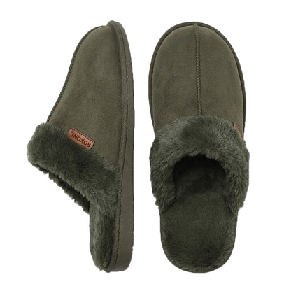 Roxoni Men's Plush Faux Suede Clog Slippers with Warm Faux Fur Lining
