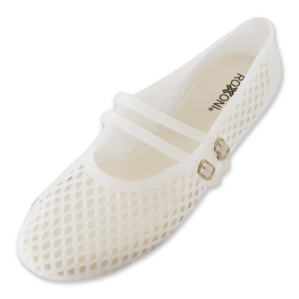Roxoni Women’s Double Strap Jelly Mary Jane Flats, Lightweight Breathable Ballet Flats