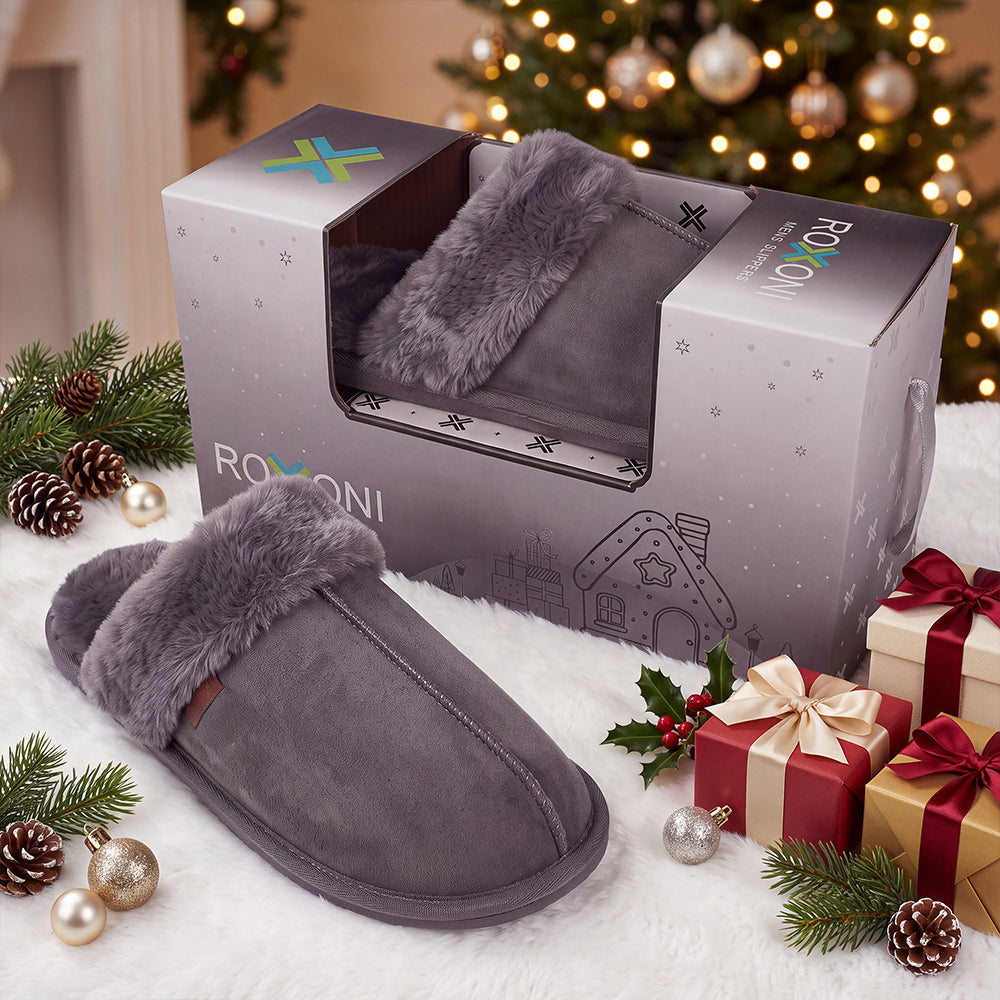 Roxoni Men's Faux Suede Clog Slippers with Gift Box, House Shoes