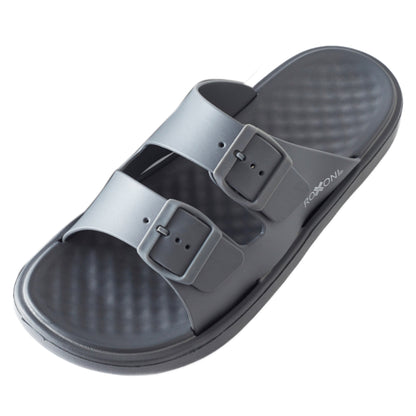 Roxoni Men’s Double Buckle Slide Sandals Lightweight Adjustable Comfort Slides Casual Indoor Outdoor Non Slip Slippers
