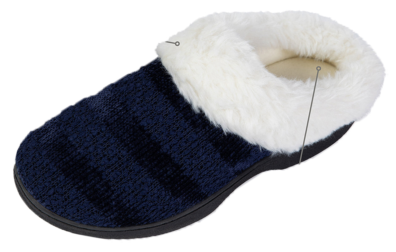 Roxoni Women’s Cozy Memory Foam Slippers, Warm Faux Fur, Indoor Outdoor Rubber Sole