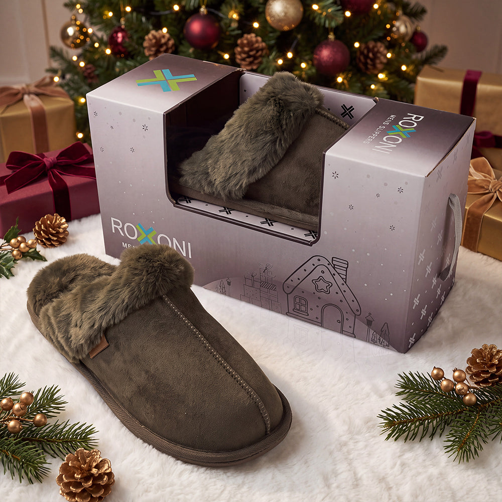 Roxoni Men's Faux Suede Clog Slippers with Gift Box, House Shoes