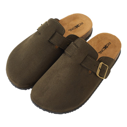 Roxoni Women's Closed-Toe Faux Suede Cork Clogs with Adjustable Buckle Strap