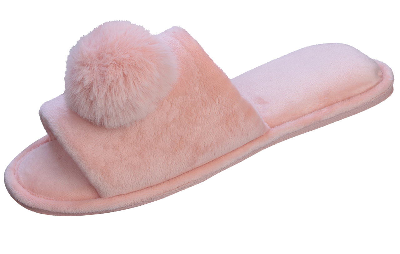 Roxoni Women’s Slippers Lovely Velvet Pom-pom Open Toe House Slides