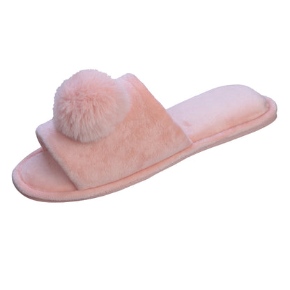 Roxoni Women’s Slippers Lovely Velvet Pom-pom Open Toe House Slides