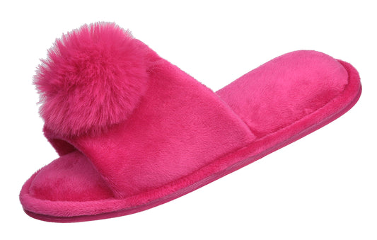 Pupeez Girl's Lovely Velvet Pom-pom Open Toe Kids House Slides Slipper