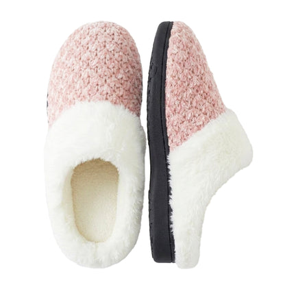 Women's Knit Memory Foam Clog Slippers – Plush Faux Fur Collar Indoor/Outdoor House Shoes