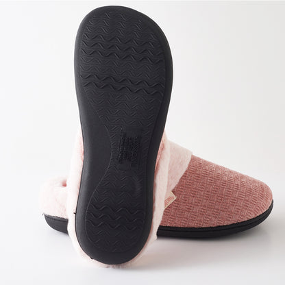 Roxoni Women’s Woven Knit Fleece Clog Slippers, Cozy Plush Faux Fur Lined Memory Foam House Shoes