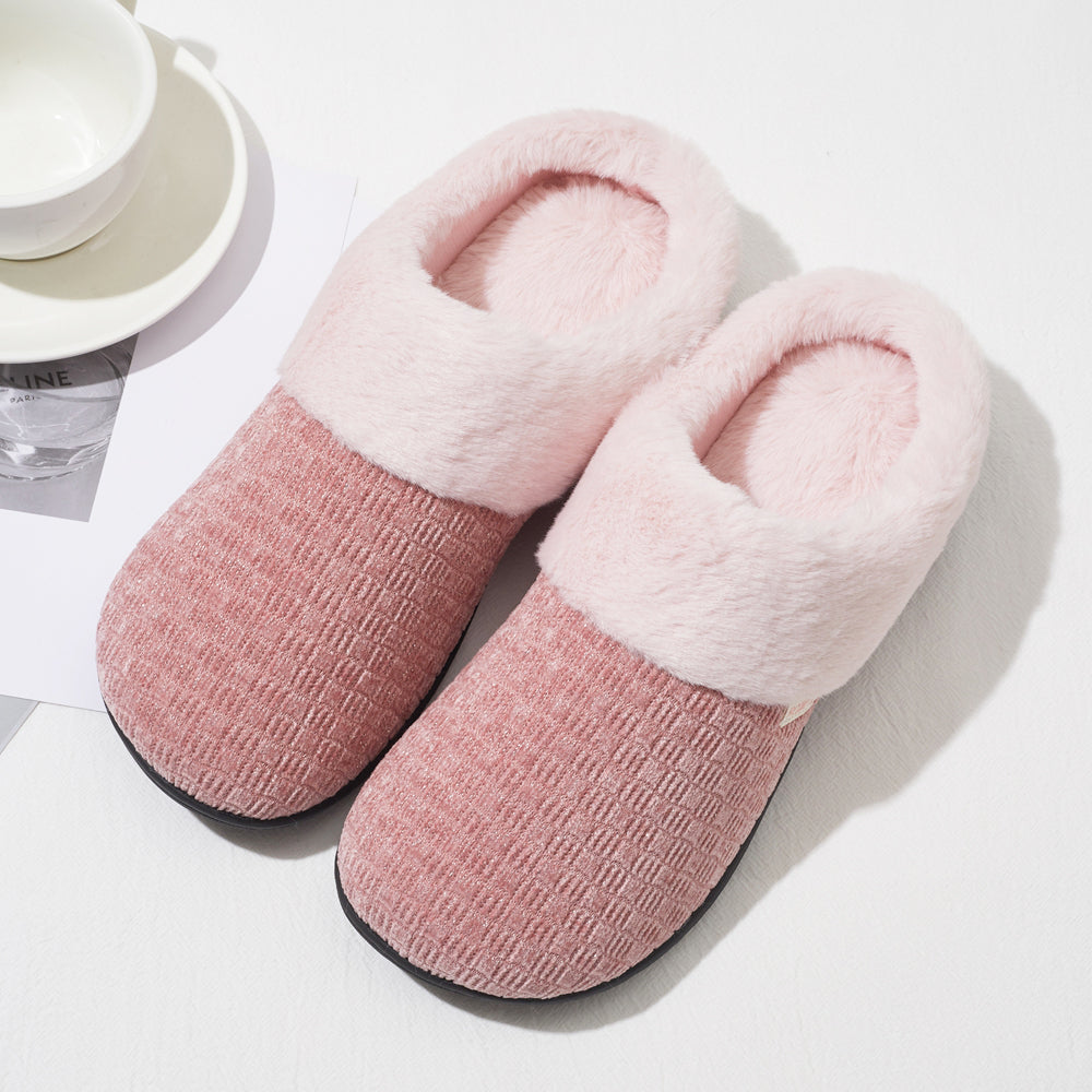 Roxoni Women’s Woven Knit Fleece Clog Slippers, Cozy Plush Faux Fur Lined Memory Foam House Shoes