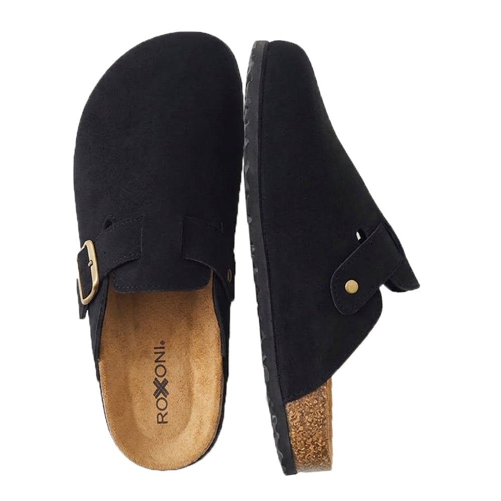 Roxoni Women's Closed-Toe Faux Suede Cork Clogs with Adjustable Buckle Strap