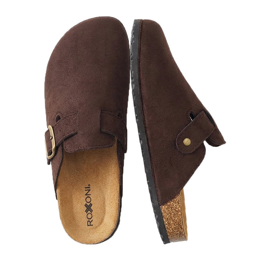 Roxoni Women's Closed-Toe Faux Suede Cork Clogs with Adjustable Buckle Strap