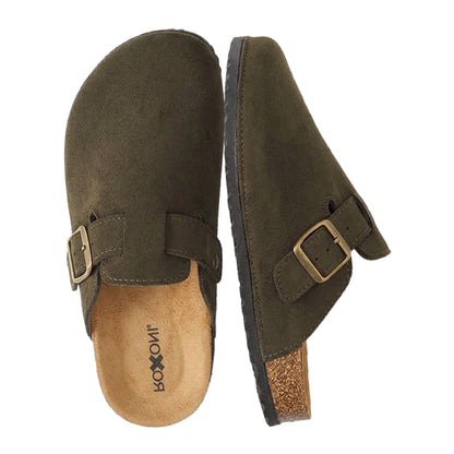Roxoni Women's Closed-Toe Faux Suede Cork Clogs with Adjustable Buckle Strap