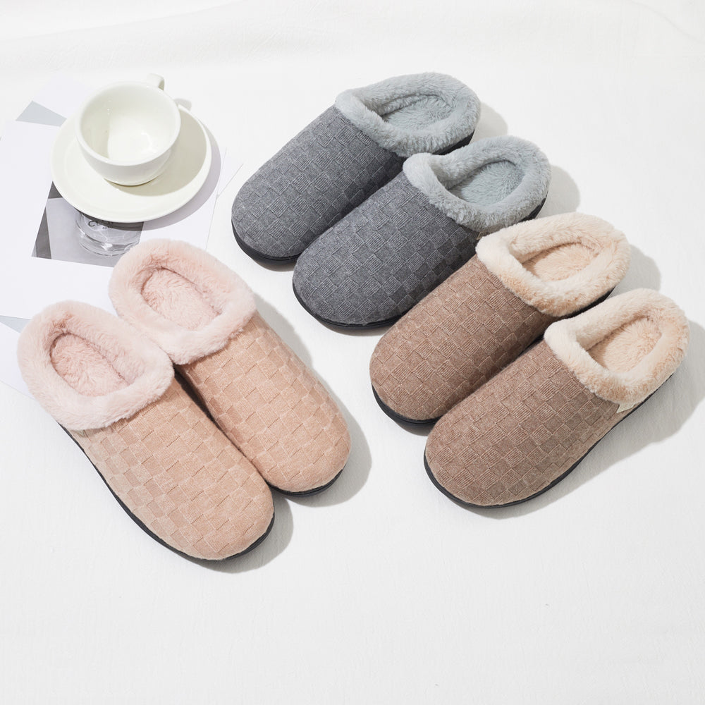 Roxoni Women’s Woven Knit Fleece Clog Slippers, Cozy Plush Faux Fur Lined Memory Foam House Shoes