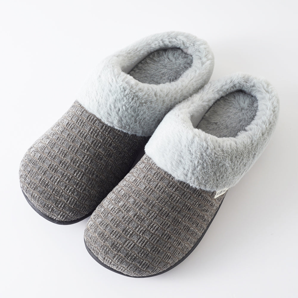 Roxoni Women’s Woven Knit Fleece Clog Slippers, Cozy Plush Faux Fur Lined Memory Foam House Shoes
