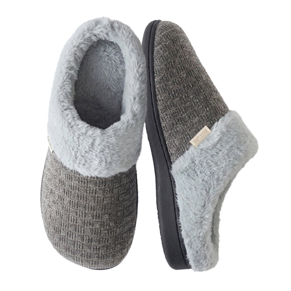 Roxoni Women’s Woven Knit Fleece Clog Slippers, Cozy Plush Faux Fur Lined Memory Foam House Shoes