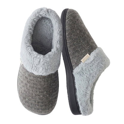 Roxoni Women’s Woven Knit Fleece Clog Slippers, Cozy Plush Faux Fur Lined Memory Foam House Shoes